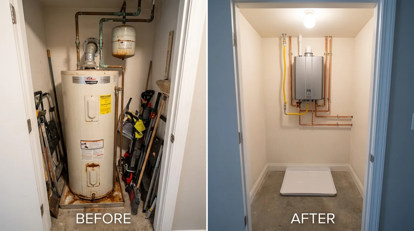 Tank water heater versus wall-mounted tankless unit comparison for Wethersfield, CT homeowners