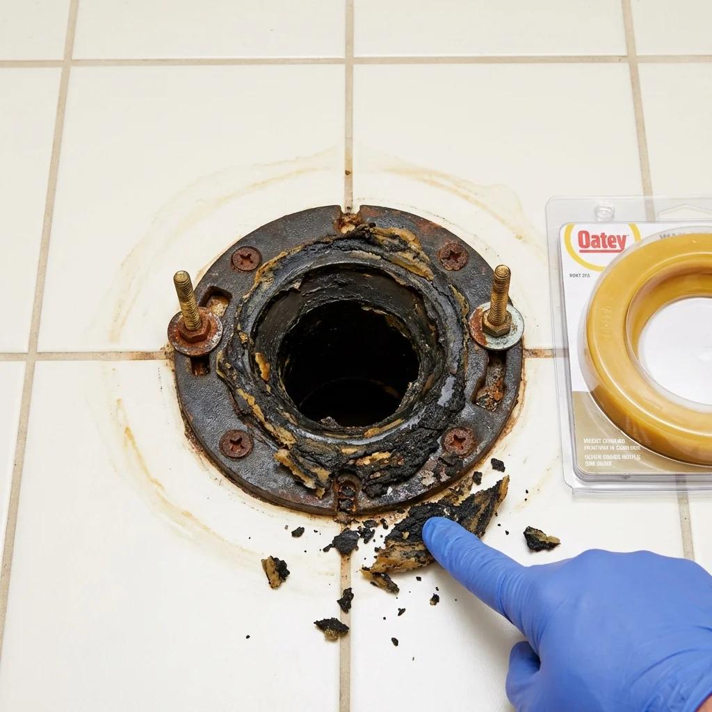 Failed wax ring showing water seepage at the base of a toilet in a Wethersfield, CT home